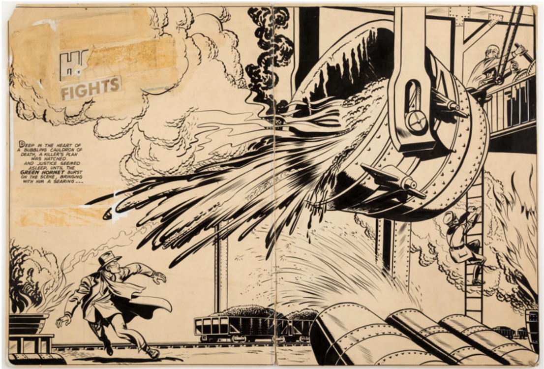 Green Hornet Comics #37 Double Spread Splash Page by Al Avison sold for $2,280. Click here to get your original art appraised.